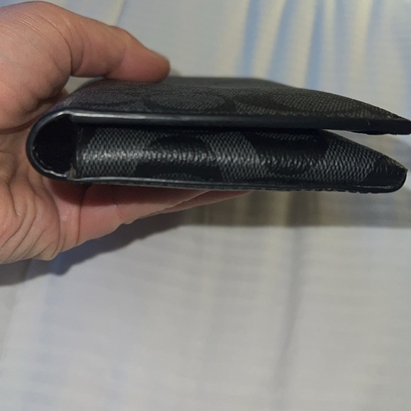 Coach Tech Phone Bi Fold Wallet Black Gray Pebbled Logo Leather - Picture 8 of 9
